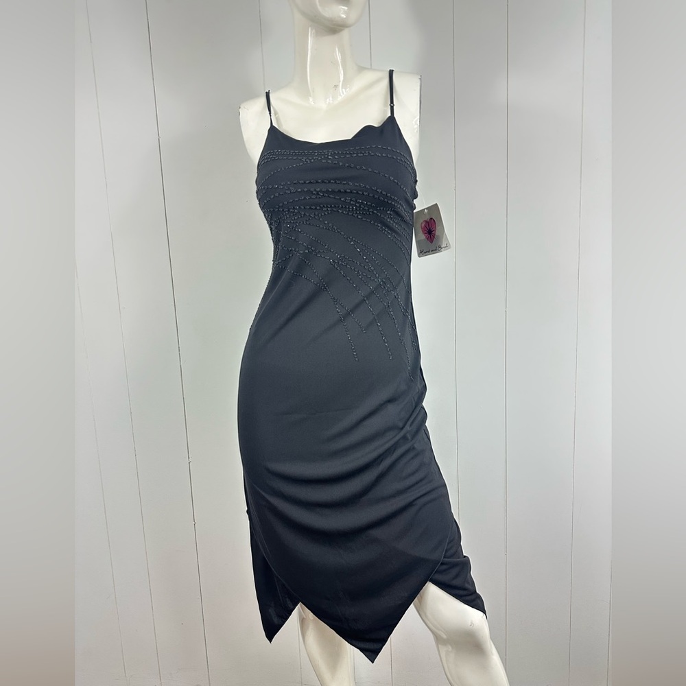 NEW VTG Heart And Soul Dress Womens Sz S Black Beaded Hanky Hem Y2K Whimsigoth